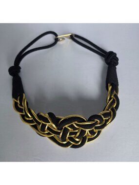 Vintage Black Gold Braided Rope Statement Belt 80s Glam Stretch Waist Belt